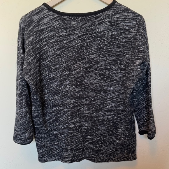 Madewell Heathered Black White Marled 3/4 Sleeve Sweater Shirt Size Medium Top - Picture 2 of 4